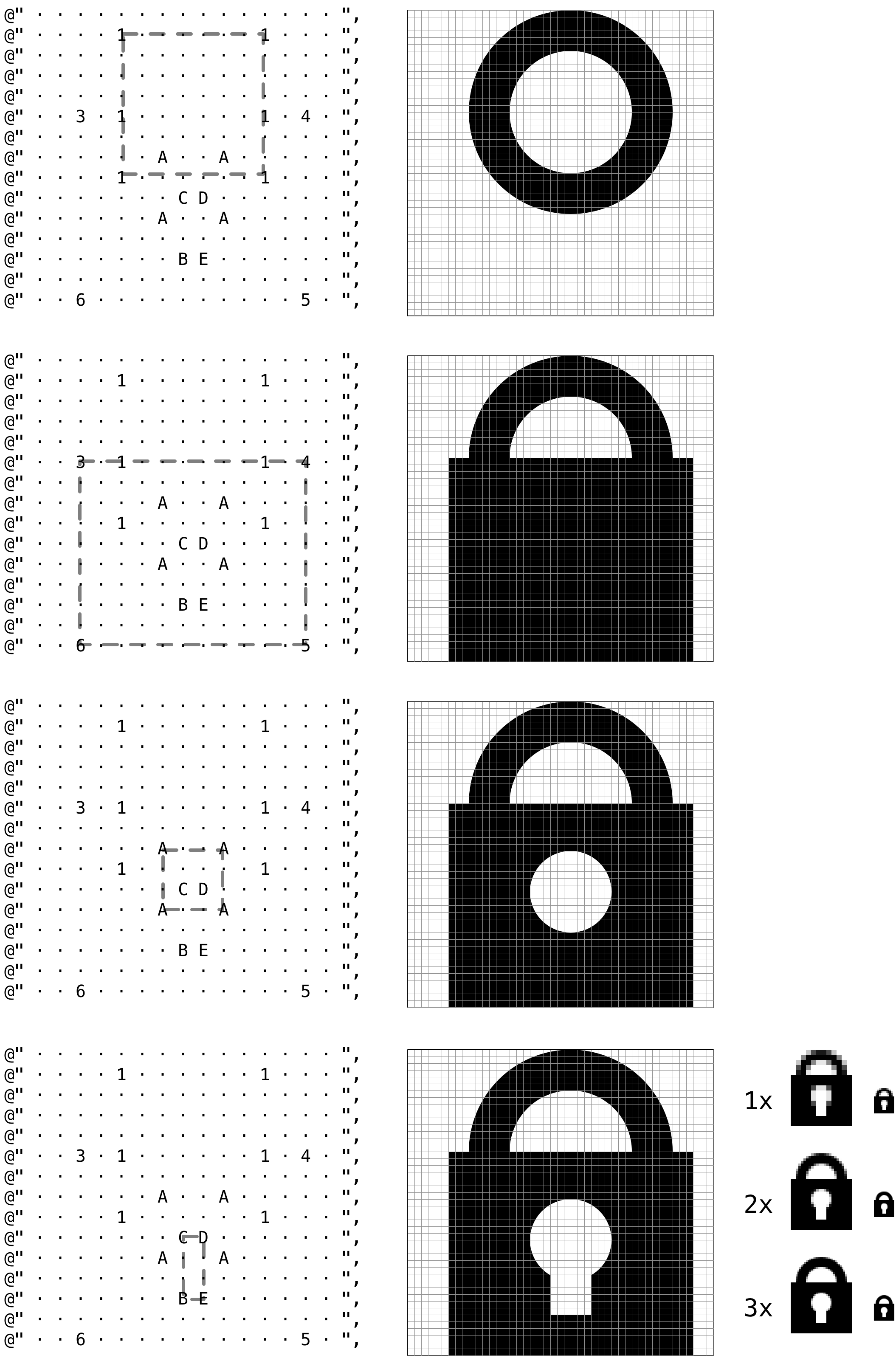 ASCIImage drawing a lock using multiple layered shapes of different colors